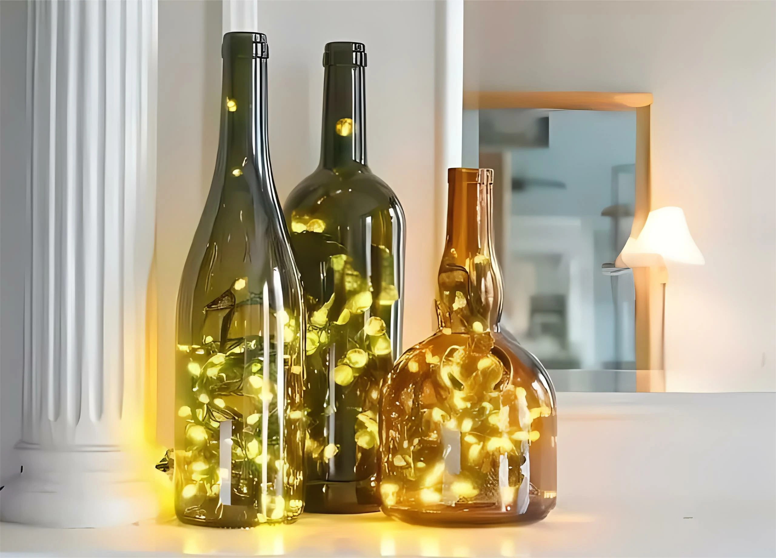 Using glass bottles as decor is also a stylish way of embracing the upcycle trend.