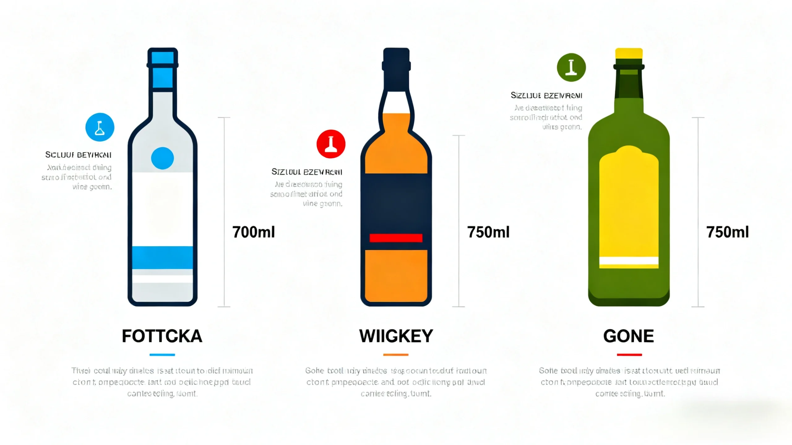 While vodka, whiskey, and gin share many standard bottle sizes, small differences exist due to regional laws and traditions.
