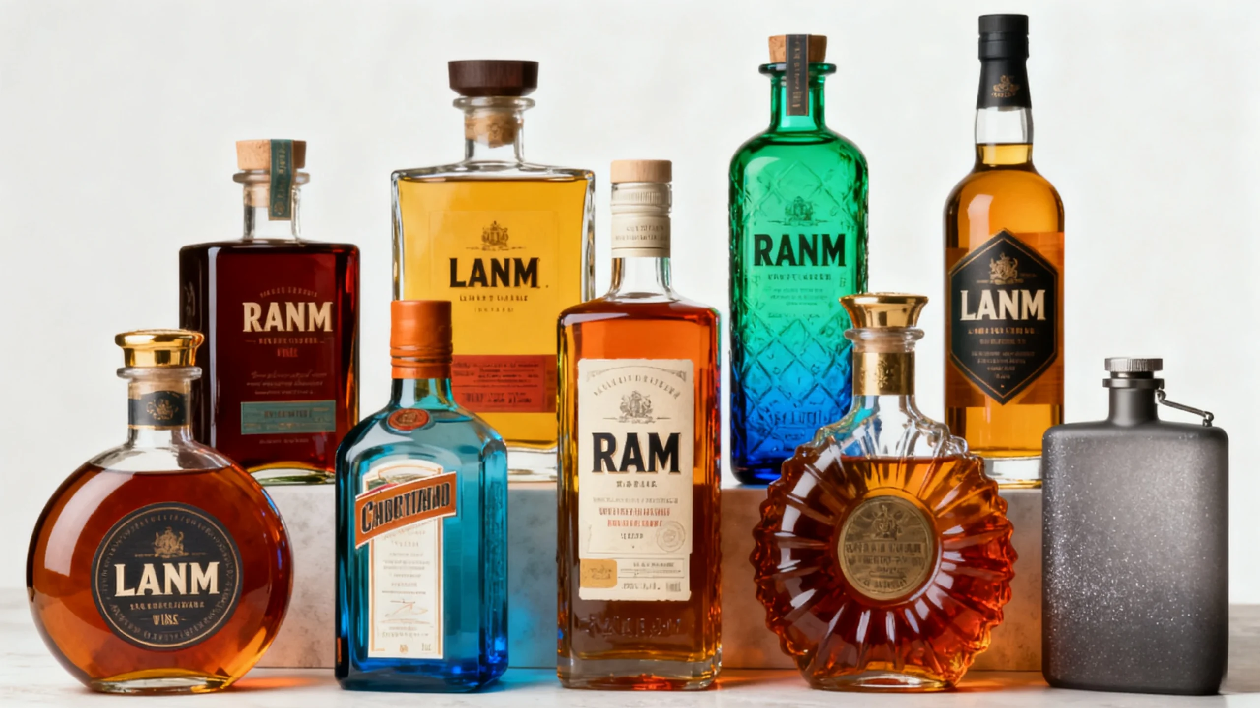 Rum bottles come in various types designed to reflect brand identity and protect the beverage inside.