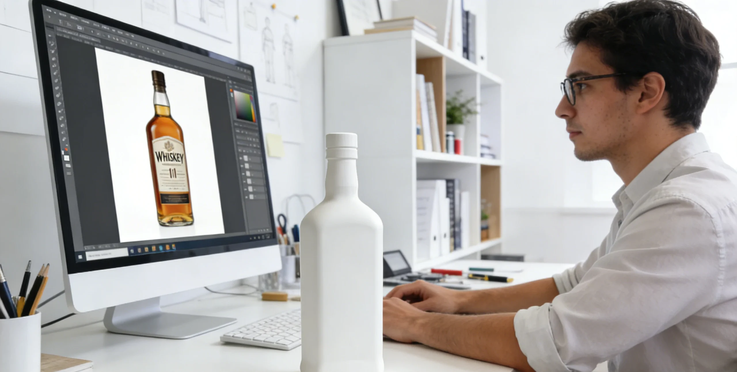 The process begins with designing your custom whiskey bottles.