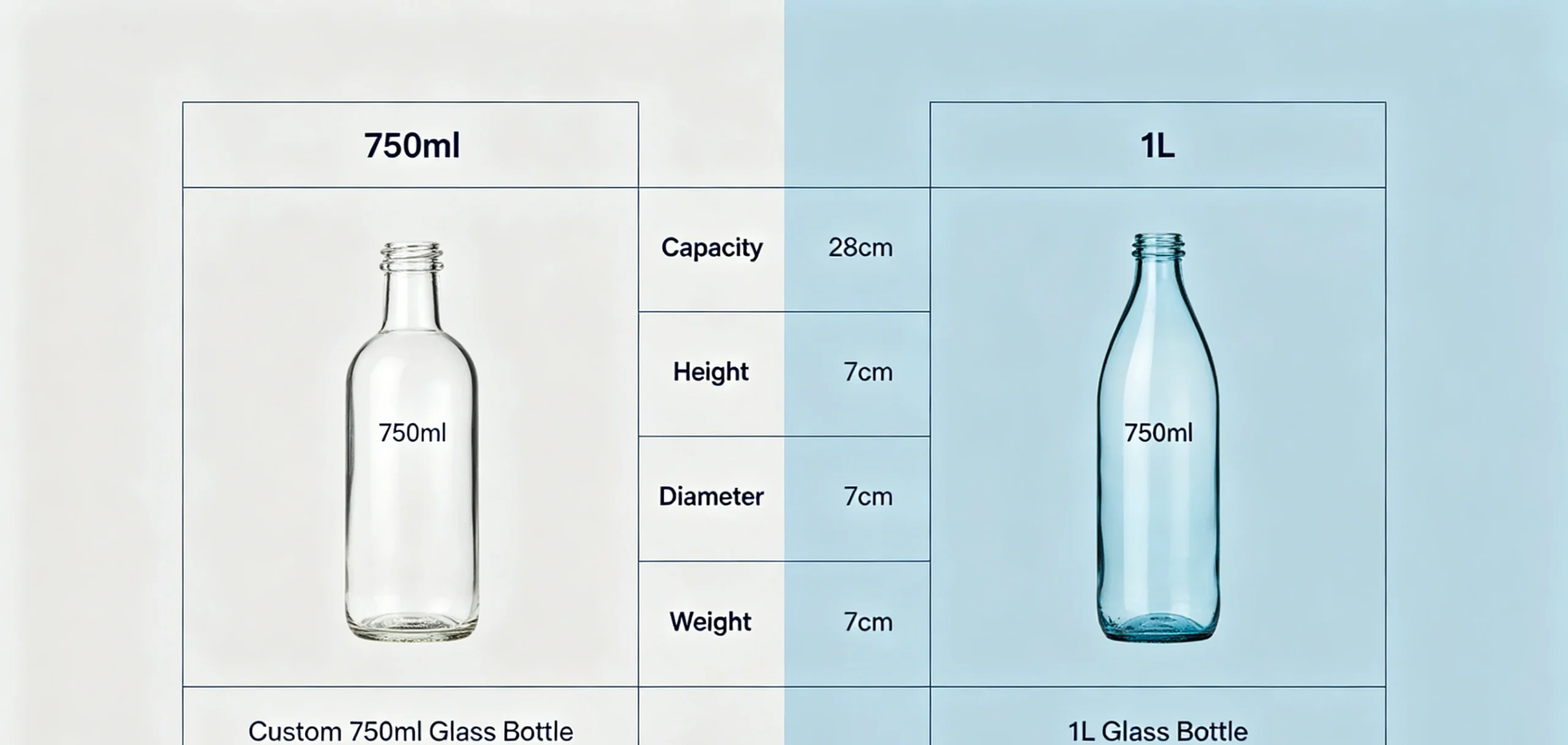 Many brands find the custom 750ml bottle balances cost and customer expectations well.