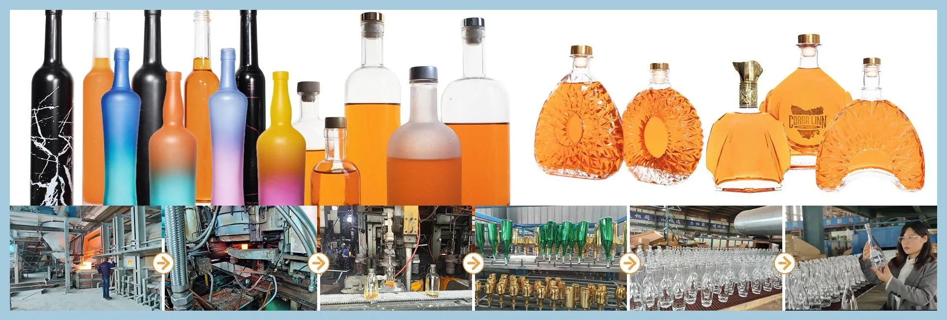 Glass liquor bottle manufacturer production line at HIKING factory
